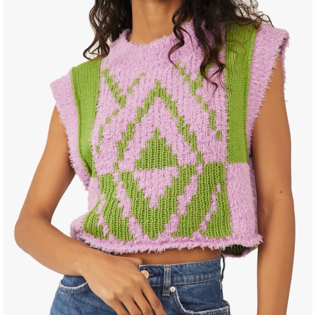 Nwt Free People Diamonds For Days Sleeveless Vest Purple Green Goddess Sz Small